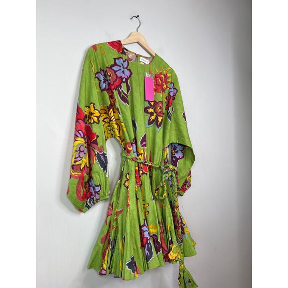 NWT Rhode Ella Blouson Sleeves Belted Green Lanai Mini Dress Green Size: Small - Picture 3 of 12